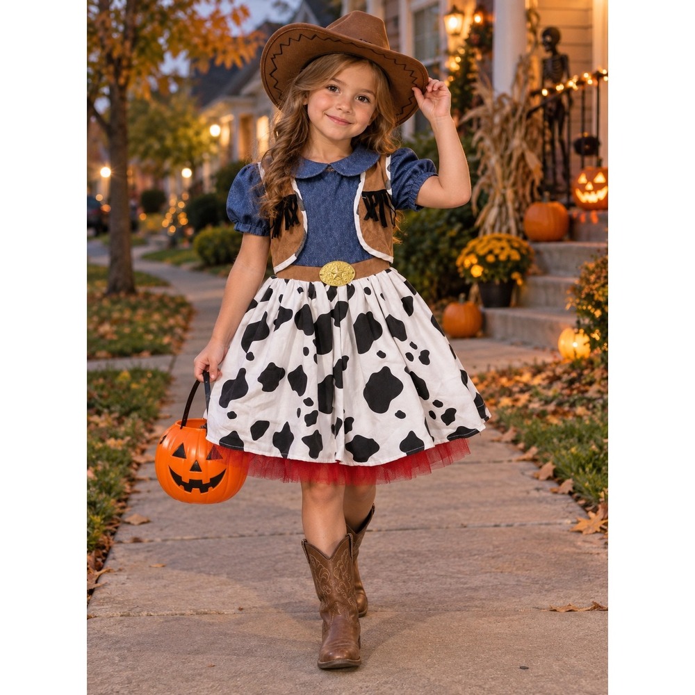 Disney Toy Story Jessie Cowgirl Costume Dress Girls Size 4 XS Cow Print Denim